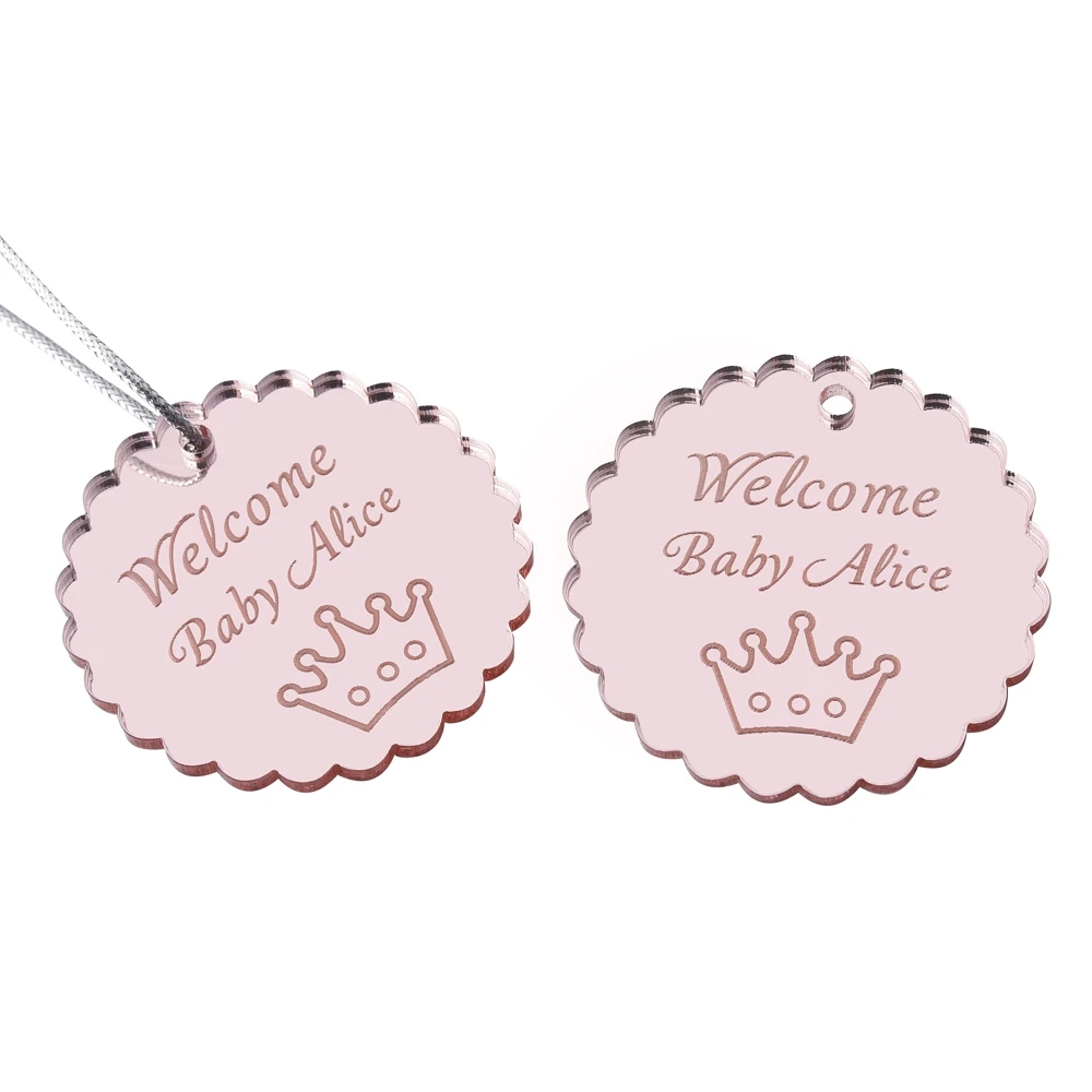 50Pcs Personalized Engraved Round Mirror Tags Wedding Rose Gold Baptism Tag Baby Shower Gift Favor Sculpture Party Gifts Decor - Цвет: Style11