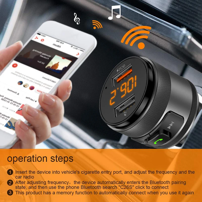 Автомобильный fm передатчик VicTsing QC3.0 беспроводной 3 4a музыкальный mp3 плеер