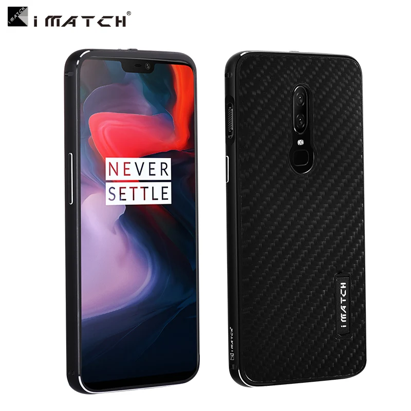 iMatch Luxury Aluminum Metal Bumper Carbon Fiber Back Cover Case for OnePlus 6