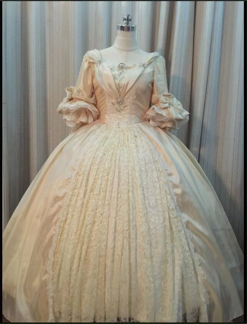 Quinceanera dress Vestido 15 anos Champagne Ball Gown Lace Scoop Half Sleeve Gardlilac Halloween