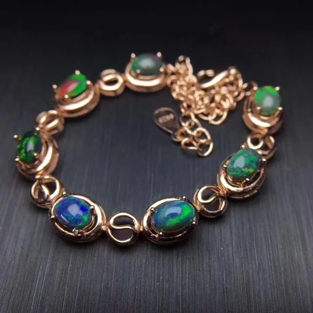 Elegant Round Natural Black Opal Bracelet Gemstone Elegant Round Natural Black Opal Bracelet Gemstone S925 Silver Woman Party Gift