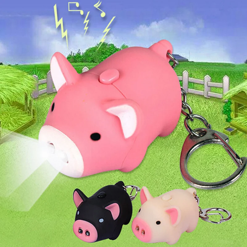 Nuevo inrrabc Hot 3 colores lindo divertido cerdo Led Llaveros linterna sonido creativo niños juguetes luz Llaveros joyería Llaveros