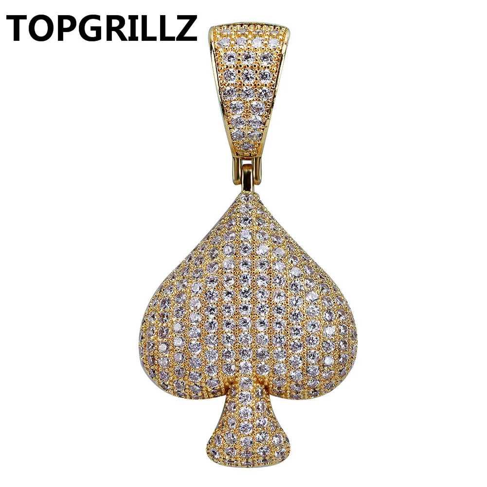 TOPGRILLZ хип хоп покер сердце ожерелье и кулон с 4 мм теннисная Цепочка Золото Серебро Цвет Iced Out кубический циркон мужские ювелирные изделия подарки - Окраска металла: Gold Spades