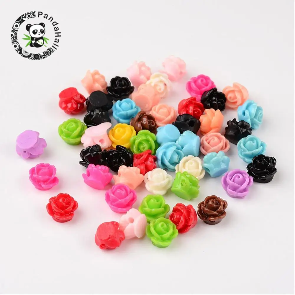 1000pcs Mixed Color Rose Flower Opaque Resin Beads for Jewelry Making