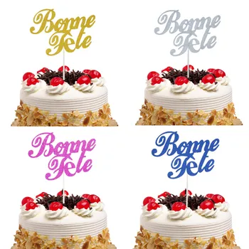

20pcs Bonne Fete French Happy Birthday Cake Topper Glitter Cake Flags Birthday Party Cake Baking Decor Babyshower Cake Flags