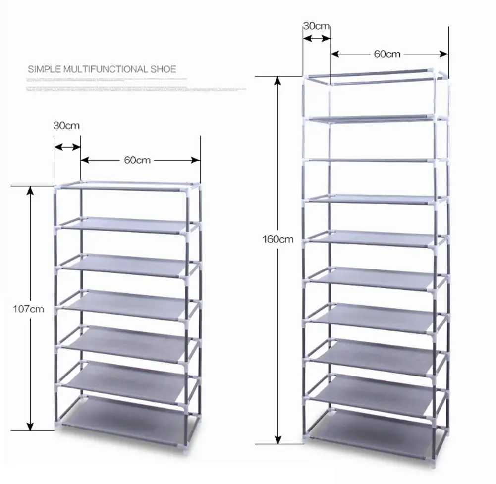 

10 Layer 9 Grid Non-woven Shoe Cabinet Grey Durable Stable Easy To Wipe Dust-proof Fashion Nice-looking Space-saving Portable