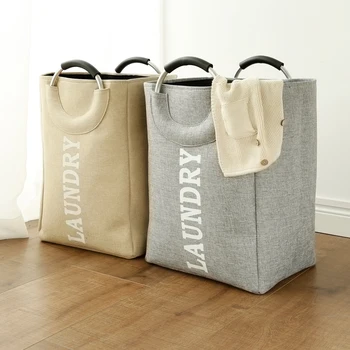 

1PC Foldable Linen Laundry Hamper on Aluminum Handle Home Large Toys Sundries Storage Basket Folding Laundry Handbag