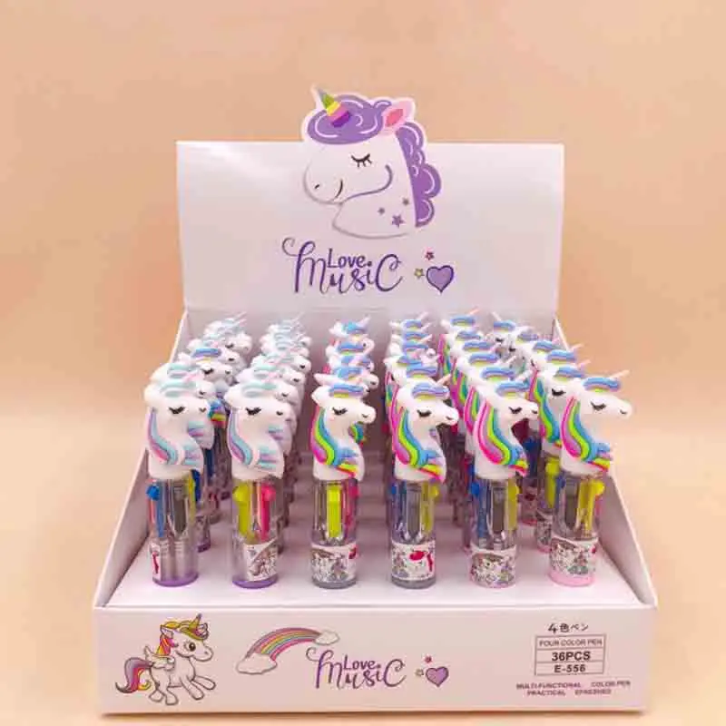 

4 Pcs Kawaii 4 Colors Unicorn Mini Ballpoint Pen Cartoon Ball Pens for Kids Gift Material Escolar Office School Writing Supplies