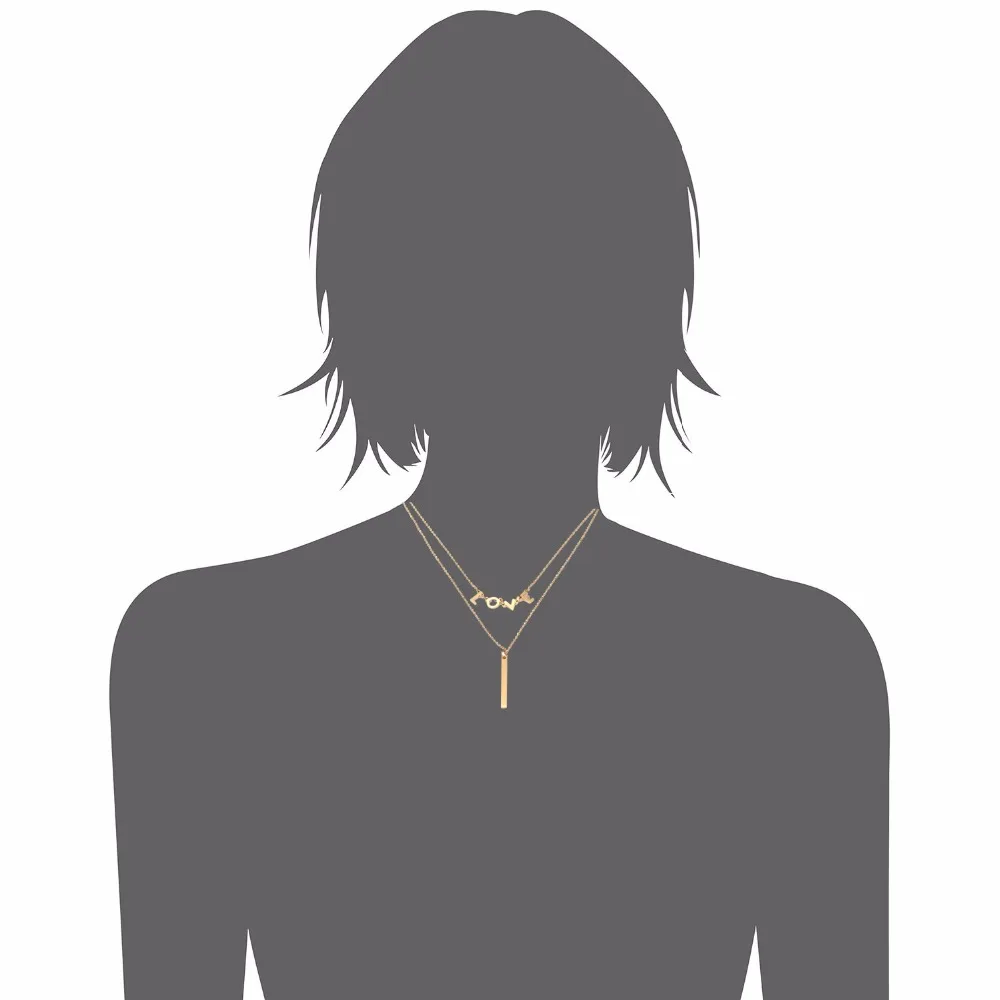 eManco Layered Necklace Rose Gold Color Stainless Chain With Letterring Geometric Pendants Short Statement Necklace For Women