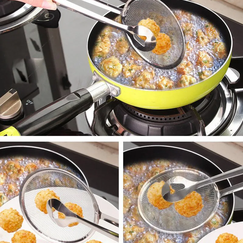 

1Pc Multifunction Food Clip Snack Fryer Strainer BBQ Buffet Serving Tongs French Fried Mesh Colander Filter Oil Drainer