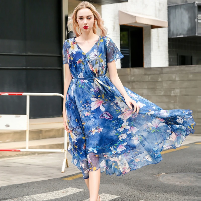 2018 V Neck Lightweight Floral Bridesmaid plus size celebrity ...