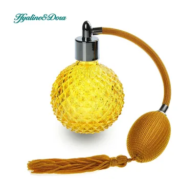 

H&D Yellow Glass Empty Refillable Perfume Bottle with Tassel Atomizer 110ml