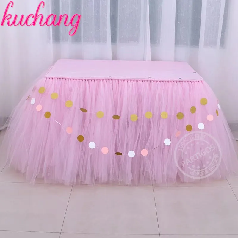 

2m*1.33m Tulle Table Skirt TUTU Tableware Free send Tablecover Banner Customize Wedding Baby Shower Birthday Party Decor