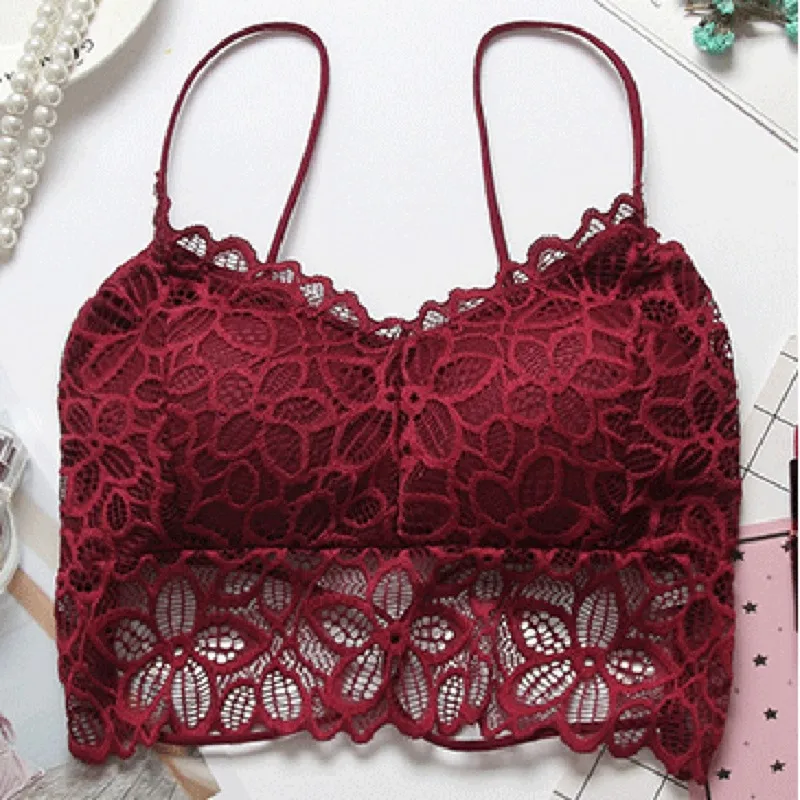 

Women Sexy Vest Chest Padded Tank Tops Fitness Wearing Underwear Lace Bralette Crop Top