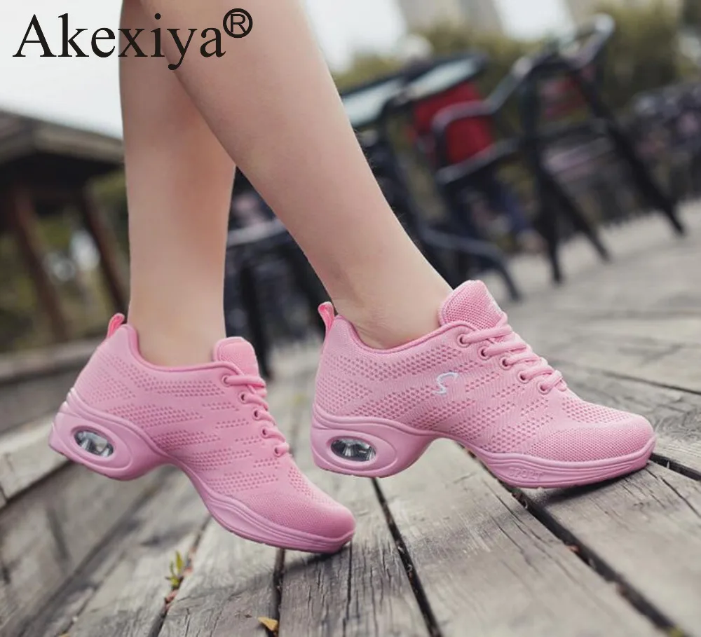 Akexiya танцевальная обувь для девочек для фитнеса Танцевальные Кроссовки с воздушной подушкой розовая дышащая сетчатая плетеная танцевальная обувь для джаза женская спортивная обувь