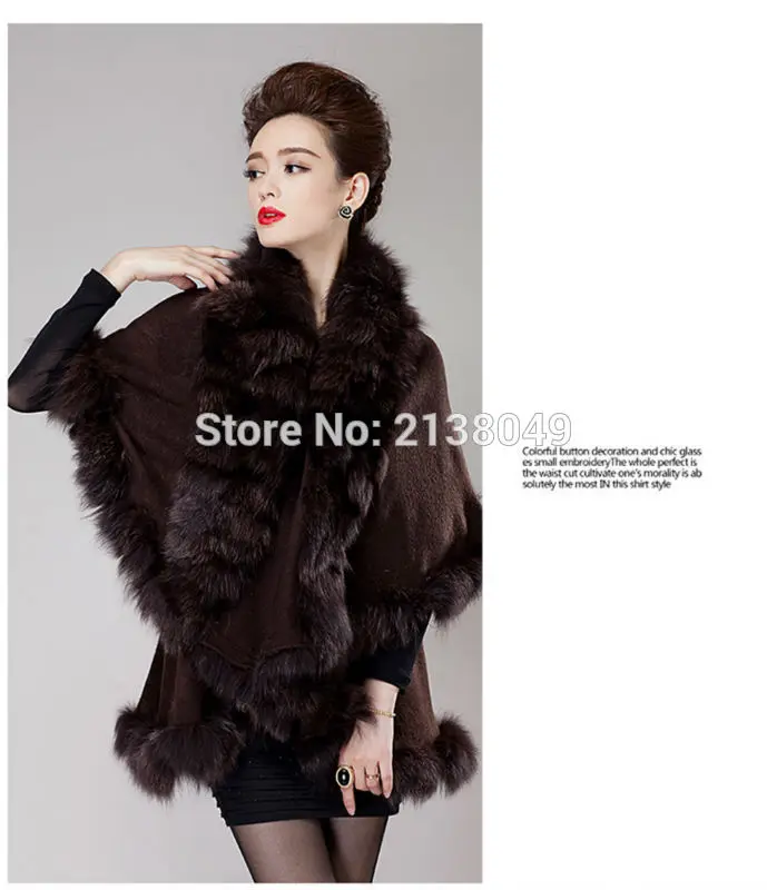 

SF0199 Genuine Quality Luxury Women Fox Fur Coats Poncho Wool Pashmina