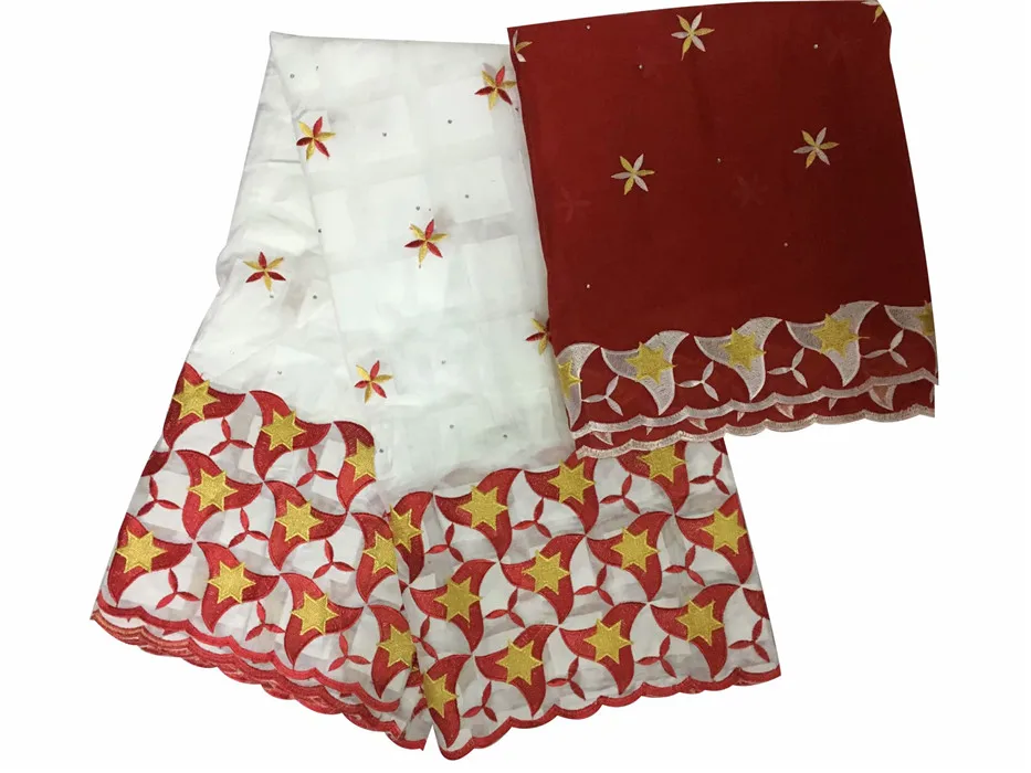 

Popular apparel African cotton lace fabric with 2y Swiss voile scarf fabric for dress set IKCV9(5+2y) many color