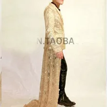 Новинка, настоящая мужская Золотая куртка с хвостом для мероприятия/сценического выступления, короткая куртка-смокинг/сценическая куртка/Азиатский размер/только куртка