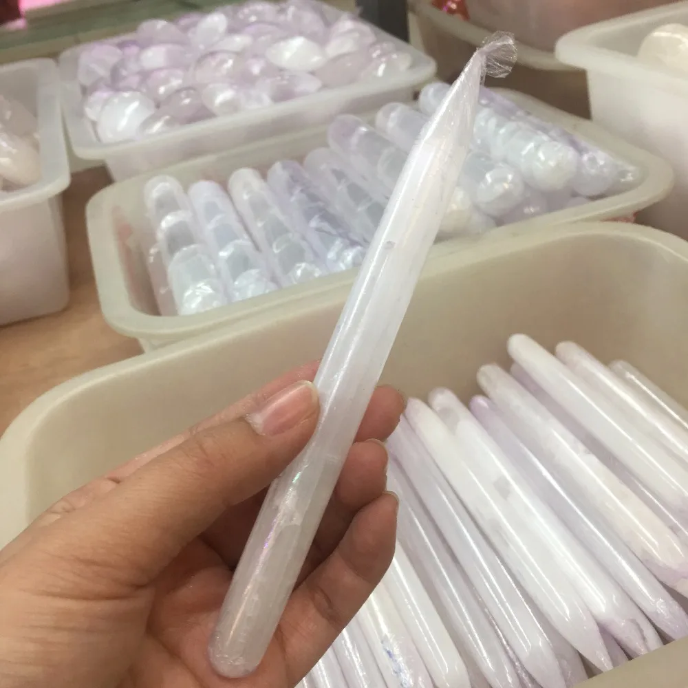 Selenite Хрустальная палочка лечебный массаж полированная бревна гипс очищающая