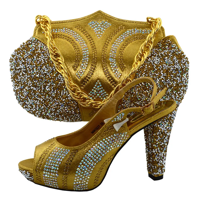 Shoes and Bag Gold Color High Quality Italian Matching Shoe and Bag Set