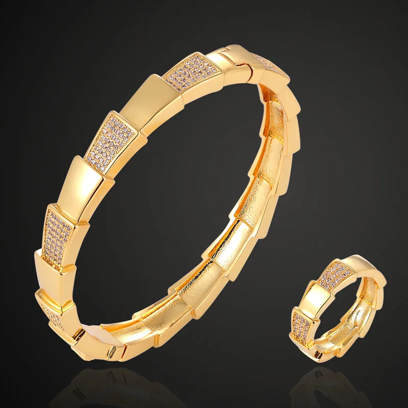 

Zlxgirl jewelry fashion one cubic zircon stone one Glossy snake bangle & ring wedding jewelry sets women's couple bangle sets