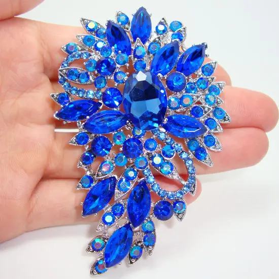 Цветочная брошка заколка медальон Синий Корона, украшенная стразами броши булавки для Для женщин 8804080