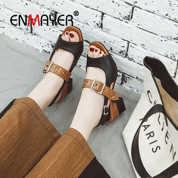 

ENMAYER 2019 New Arrival Women High Heel Sandals Basic Casual Summer Fashion Solid Women Shoes Size 34-43 LY2459