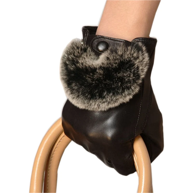 genuine-leather-brand-gloves-fashion-women-sheepskin-gloves-wrist-rabbit-hair-black-winter-fingers-driving-glove-l126nk-5