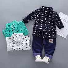 Одежда для малышей, костюмы в джентльменском стиле, комплекты одежды для маленьких мальчиков, рубашка с императорской короной, джинсовые штаны, Детский костюм