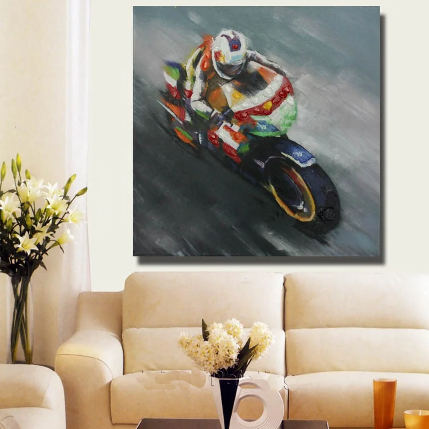 

wall art Colorful Running Motorcycle Canvas Artwork Wall Decor Picture 100% Hand Painted Modern Abstract Oil Painting on Canvas