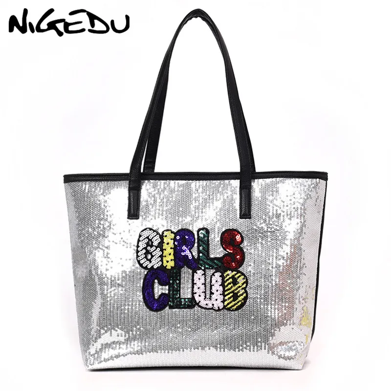 

Fashion Sequins Women handbag Large capacity Glitter Gold Female Shoulder bag Bling Women's Totes big bolsa Shopping Bag black