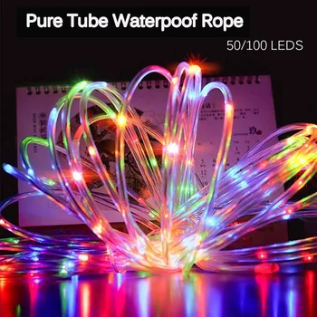

7M 100 LED Christmas Solar Rope Lights Waterproof Copper Wire Pure Tube Rope String Light for Outdoor Indoor Home Garden Parties