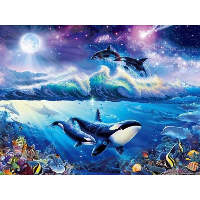

5D DIY Diamond Painting Embroidery whale sea dolphins Handicraft Needlework Full Diamond Mosaic Cross Stitch Home Decor