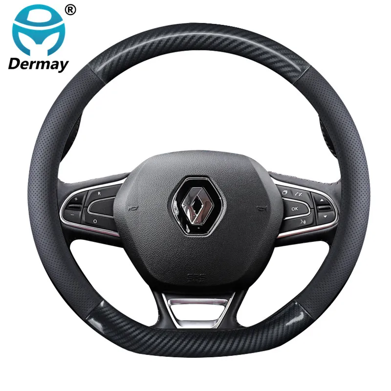 Tanie Skórzana osłona na kierownicę do samochodu dla Renault Clio Megane Alaskan talizman Kadjar Kaptur Koleos sceniczny Symbol Sandero Duster