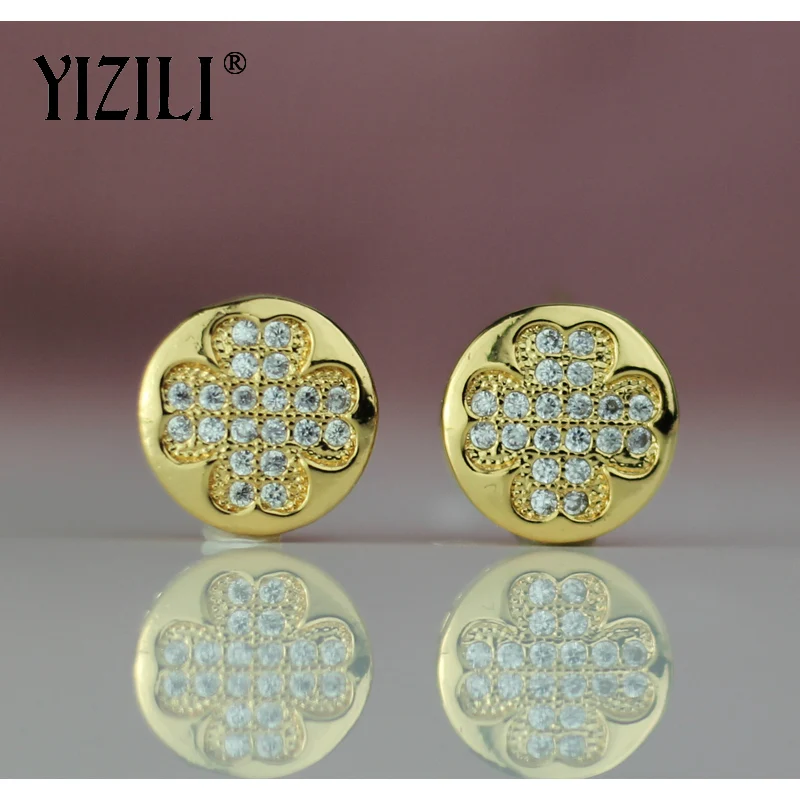 Женские серьги гвоздики с 4 листочками YIZILI из розового золота 585 пробы