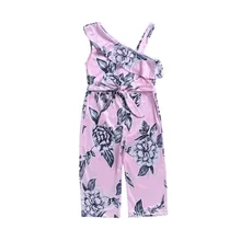 Летние штаны для маленьких девочек; детские брюки без рукавов с цветочным принтом и открытыми плечами; штаны на подтяжках; комбинезоны; брюки