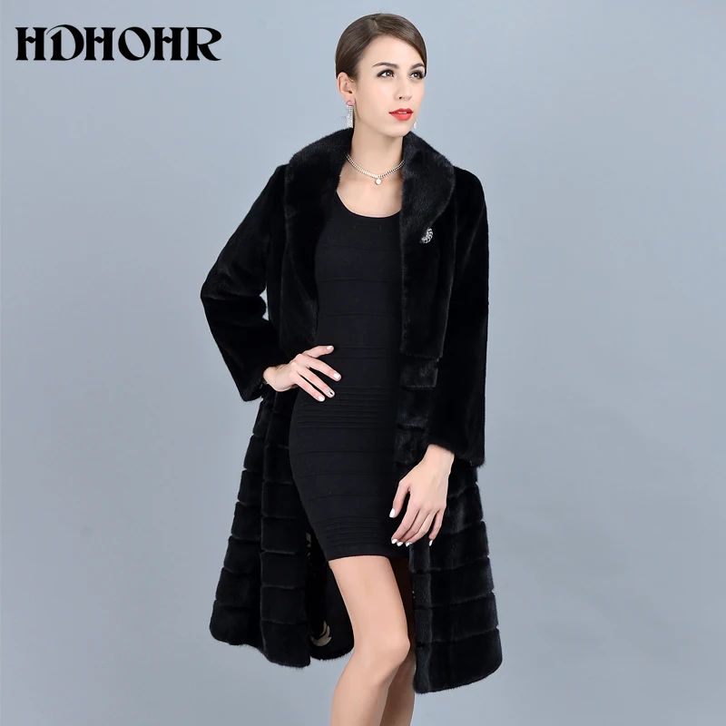 HDHOHR 2018 Fashion Natural Mink Fur Coats Women Good Quality Black Genuine Fur Parkas Warm Winter Long Real Mink Jacket Female Coats