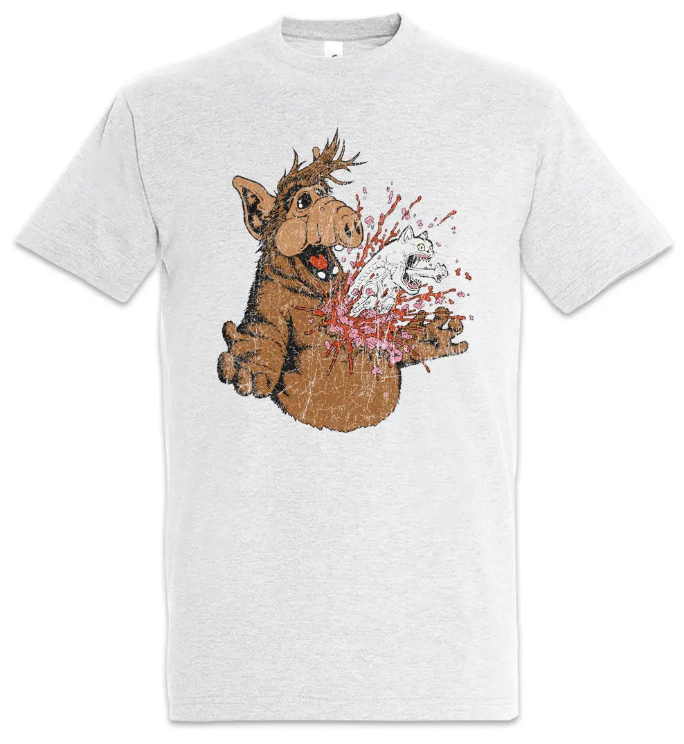 

A Horror T-Shirt Alf Fun Alien Halloween Splatter Blood Cat Cats funny Cartoon t shirt men Unisex New Fashion tshirt Loose
