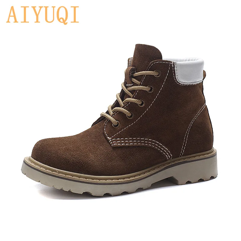 

AIYUQI Female Martin boots 2019 new autumn genuine leather British wind women ankle boots mixed color lace up women's boots