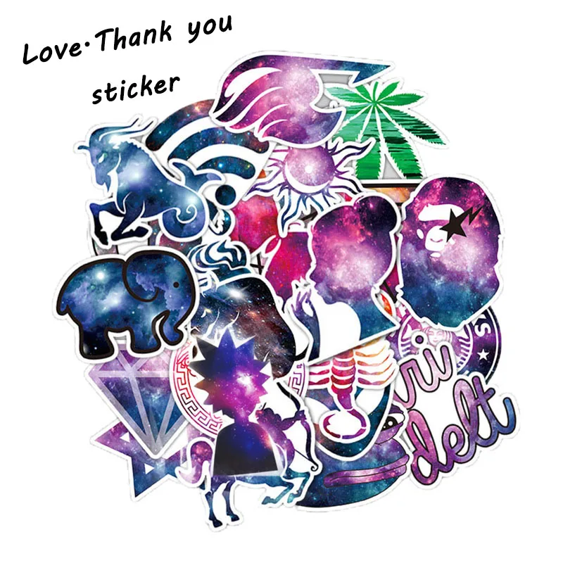 36PCS Galaxy Sticker Mixed Funny Colorful For Car PVC Waterproof Personality  Motorcycle Trolley Cartoon Cool Graffiti Sticker