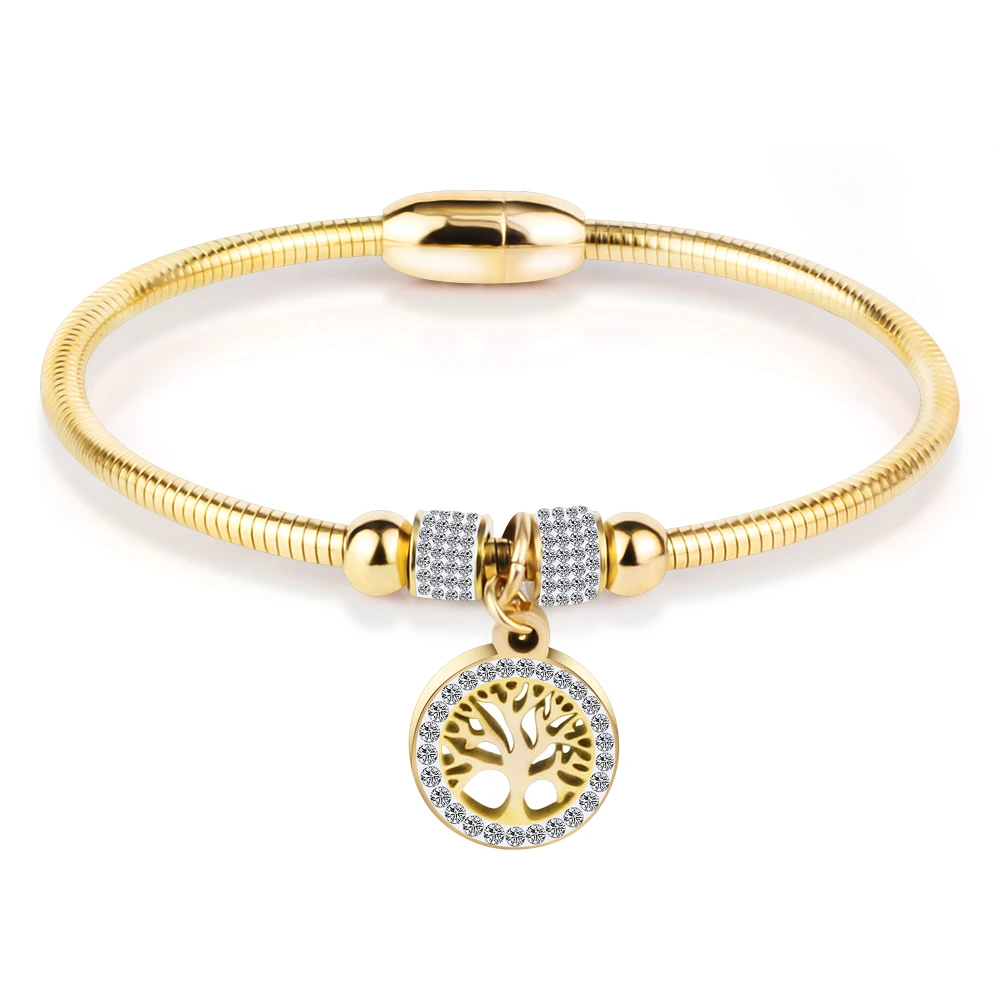 Hollow Tree Flower Bracelets for Women Stainless Steel Crystal Charm Bracelets Magnet Bangles Jewelry bangle bracelet crystal bracelets