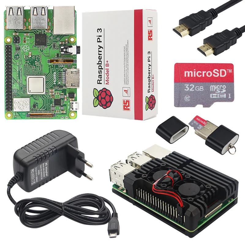 

Original UK Raspberry Pi 3 Model B Plus with WiFi&Bluetooth+Power Supply+Aluminum Case with Dual Fan for Raspberry Pi 3B Plus
