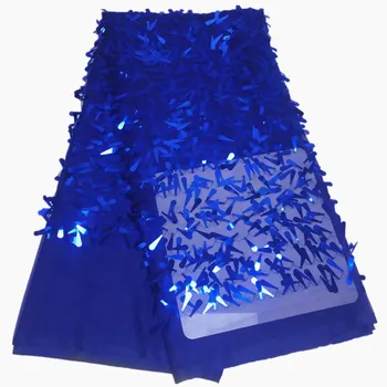 

high quality sequin lace fabric 2019 african french lace with sequins luxury tulle lace fabric in blue color
