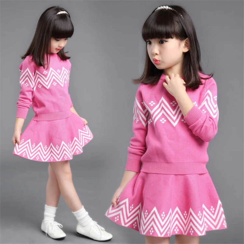 

Girls sweater autumn and winter clothing set 2019 new children's double thick sweater skirt two-piece knit princess dress