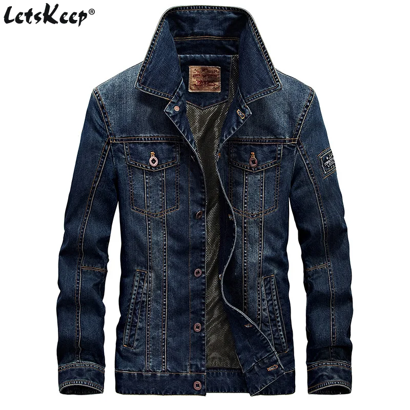 Goedkoop LetsKeep Retro Denim jasje mannen Herfst Lente Turn Down Kraag jas mannen uitloper jean jassen jas plus grootte, MA403