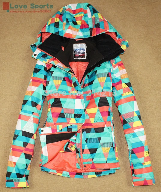 Cheap Newest High Quality Blue Multi-squraes Women Snowboard Jacket Coats 2 Layers Waterproof Windproof