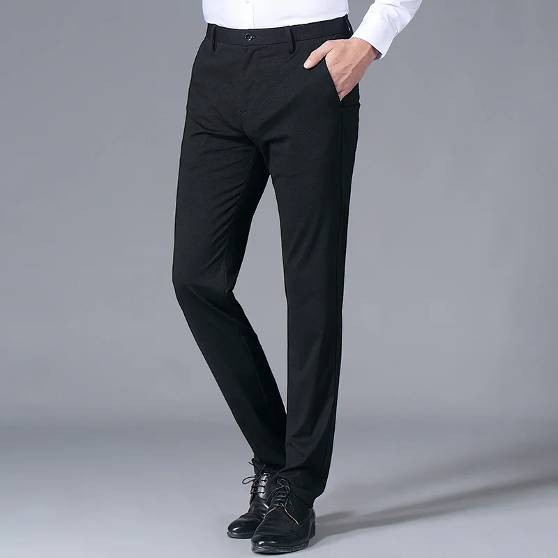 TFETTERS 2019 Men Summer Fashion Business Casual Long Pants Suit Pants Male Elastic Straight Formal Trousers Plus Big Size 28-40