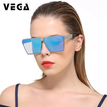 

VEGA Eyewear New Square Oversized Glasses Women Men Alloy Oversize Sunglasses Ladies Fashion Big Sun Glasses With Box 223