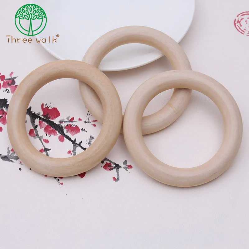 

100pc/lot 5cm wooden teething beads natural unfinished wooden rings for baby