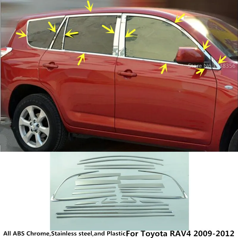 New Stainless Steel Window Pillar Posts Trim For Toyota RAV4 2009-2012
